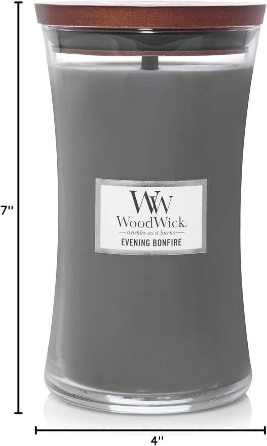 WoodWick Evening Bonfire Holiday Candle Gifts for Women and Men, 21.5 oz Large Hourglass Candle with Crackling Wick