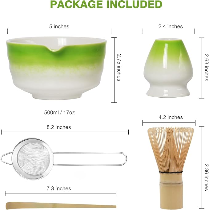 Matcha Whisk Set, Japanese Traditional Bamboo Chasen & Matcha Set with Scoop & Sifter, Handmade Matcha Bowl and Whisk Set for Authentic Japanese Tea Ceremony, Great Matcha Kit for Her