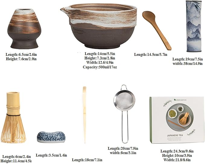 Ceramic Matcha Whisk Set, Complete Matcha Set-8PCS for Ceremonial Grade Matcha, Tea Gifts for Tea Lovers for Christmas, Birthday, Halloween (Stoneware)