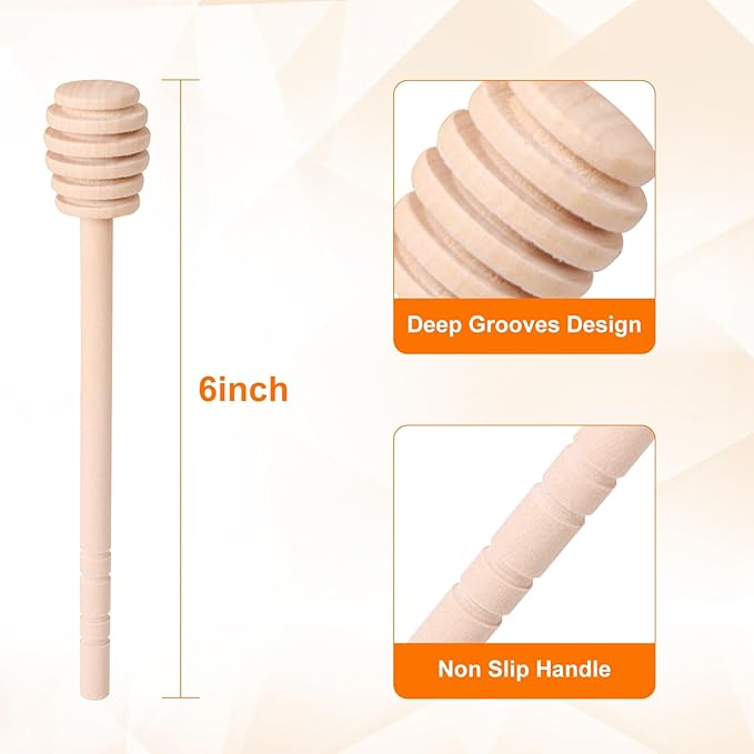 50 PCS Wooden Honey Sticks Dipper 6 Inch, Mini Honeycomb Honey Stirrer Stick For Honey Jar Dispense Drizzle Honey and Wedding Party Favors Gift