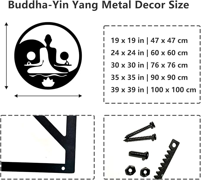 Metal Wall Decor-Metal Buddha Wall Decor, Metal Zen Wall Art, Yin Yang Wall Art, Buddha Wall Art, Meditation Wall Decor, Spiritual Wall Decor, Zen Wall Art, Yoga Room Wall Decor (Silver, 30x30in|76x76cm)