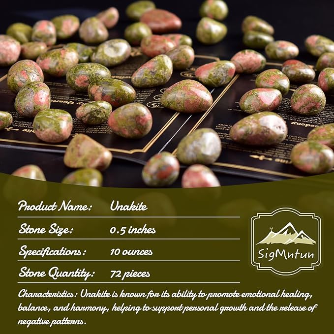 Polished Unakite Crystal Stone Set - 72 Pcs, 0.5" 10 oz Handpicked Tumbled Gemstones Rocks, Pebbles for Reiki, Chakra, Healing, Home Decor