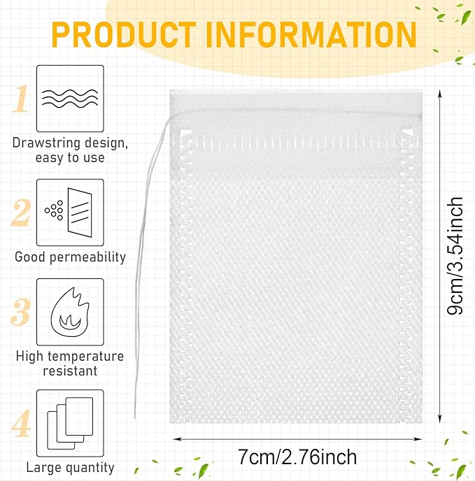 1000 Pcs Disposable Tea Bags Bulk for Loose Leaf Tea Drawstring Empty Coffee Sachets Filter Infuser Strainers for Coffee Spice Herbs(2.75 X 3.54 Inch)