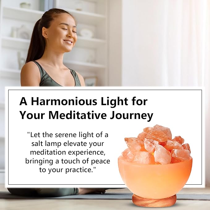 Himalayan Glow Massage Bowl Lamp with Natural Salt Crystal Chunks, Dimmer Cord with Classic Wood Base - Natural Crystal Salt Lamp with Mood Lightening and Night Light