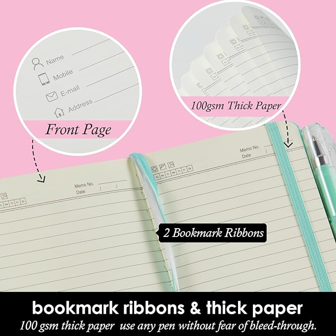 3 Pack Small Pocket Journal Notebook 3.7" x 5.7" with Pen, A6 Mini Cute Notepad for Women/Men, 408 Pages, 100Gsm Lined Paper Note Pads, Leather, Green