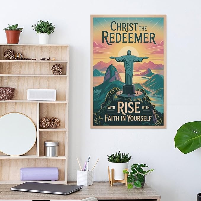 Inspirational Wall Art Christ The Redeemer Motivational Poster Rise with Faith in Yourself Décor for Office Classroom Meditation Room Canvas Poster Unframe-style 24x36inch(60x90cm)