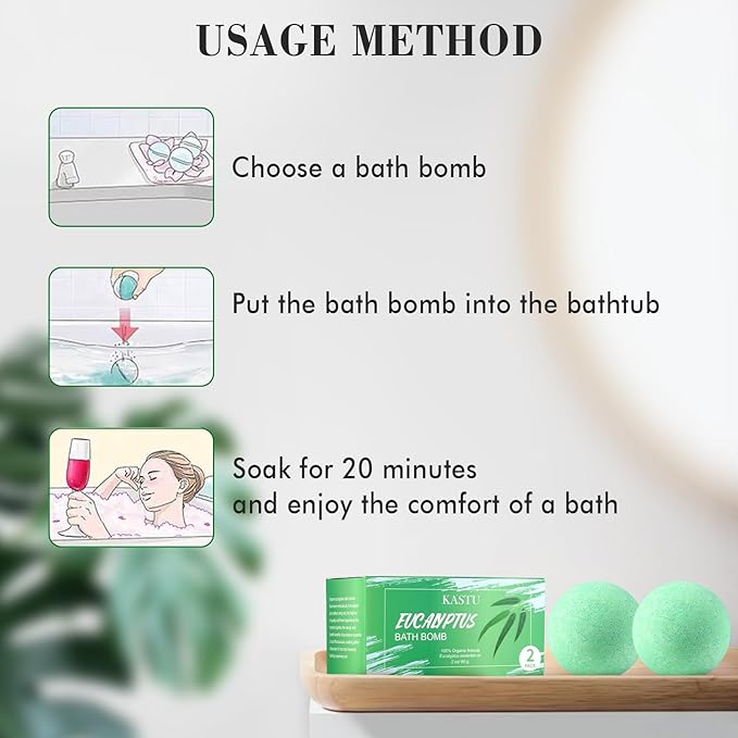 Bath Bombs Salt Balls,Eucalyptus Extract Essential Oils,Moisturizing Dry Skin,Fizzy Spa,Relaxation,Bubble Bath Bomb Gifts Idea for Men Women,2 x 100g