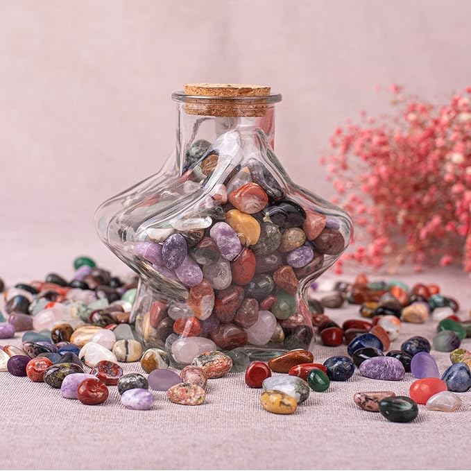 Polished Stone Pebbles Set Mixed Crystals, 72 Pcs 0.5" Handpicked Tumbled Stones Decorative Rocks for Reiki, Chakra, Healing, Home Decor, Mixed Pebbles