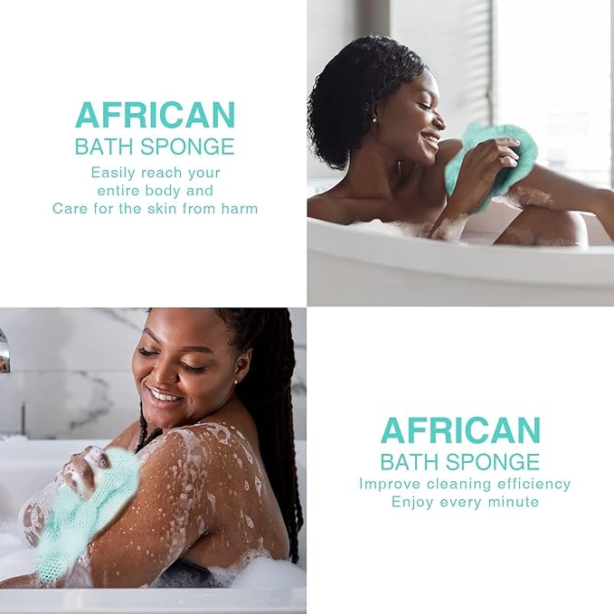 UJFQBH African Bath Sponge African Net Long Net Bath Sponge Exfoliating Shower Body Scrubber Back Scrubber Skin Smoother,Great for Daily Use (Green)