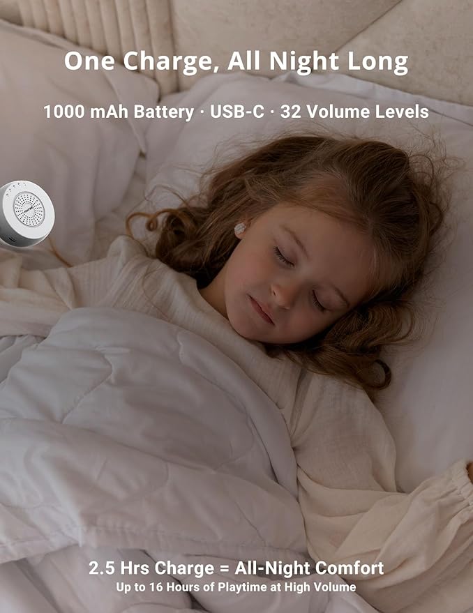 FOXFINE White Noise Machine, Portable Sound Machine with 36 Soothing Sounds, Focused Light, Timer, for Sleeping, Baby, Adults, Home & Travel, Gray