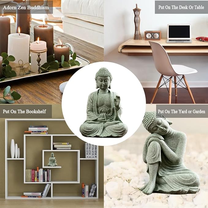 fazhongfa Mini Buddha Statue 4.7 Inch Natural Stone Handmade Buddha Sculptures Creative Zen Garden Aquarium Fish Tank Decorations Home Decor to Friend Family Mom Father as Gift (Contemplate)