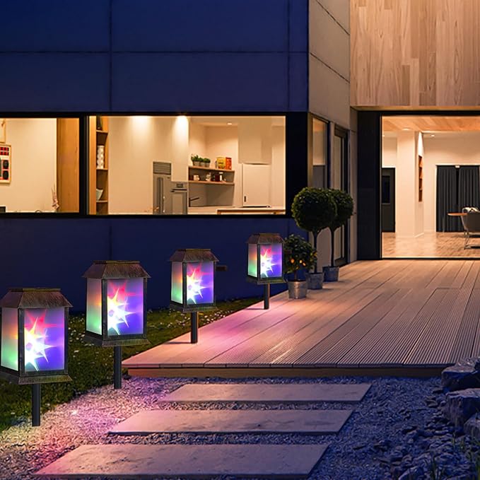 Solar Lanterns Outdoor Waterproof 3D Color Flickering, Hanging Lantern Decorative, Solar Powered Lanterns for Yard Patio Path Tree Garden Decor, Solar Lights Outdoor for Patio, Backyard, Porch