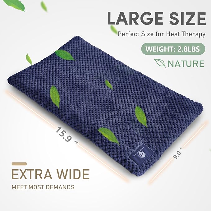 UNCN Wide Microwave Heating pad with Washable Cover 9.5 x 16in Microwavable Hot Pad for Neck Shoulder, Cramps, Back Cordless Warm Compress Weighted Moist Heat Pack for Aches, Unscented