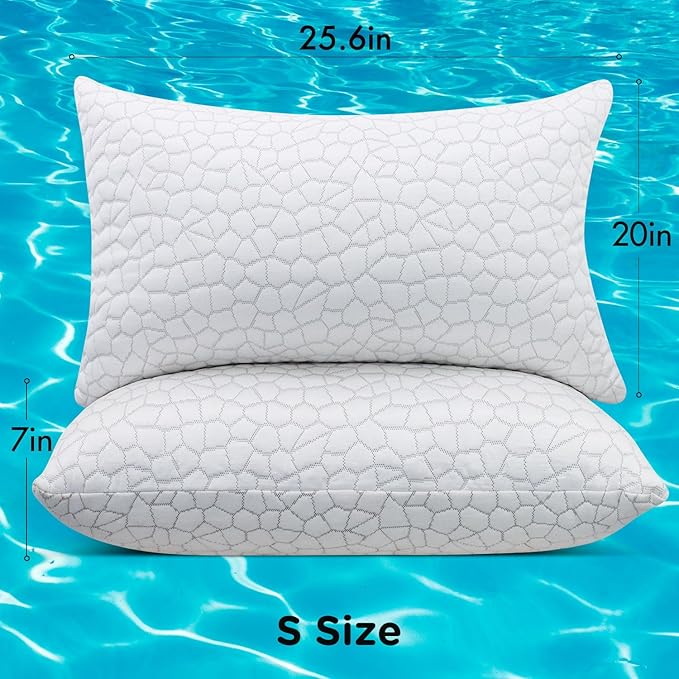 Cooling Bed Pillows for Sleeping 2 Pack Shredded Memory Foam Pillows Standard Size Set of 2, Adjustable Cool Pillow for Side Back Stomach Sleepers Luxury Gel Pillows with Washable Removable Cover