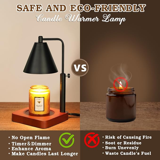 Modern Candle Warmer Lamp with Timer, Black Candle Lamp Warmer for Jar Candles, Birthday Gifts for Men, Dad, Women, Mom, Adjustable Metal Candle Lamp Dimmable, Christmas Gifts, Vintage Home Decor