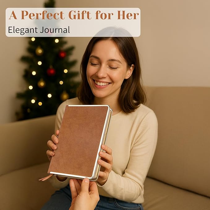 CAGIE Elegant Gold-Edged Journal for Women โ Aesthetic Vegan Leather A5 Notebook, 256 Pages 100GSM Thick Paper Hardcover Diary, Gift Journals for Writing