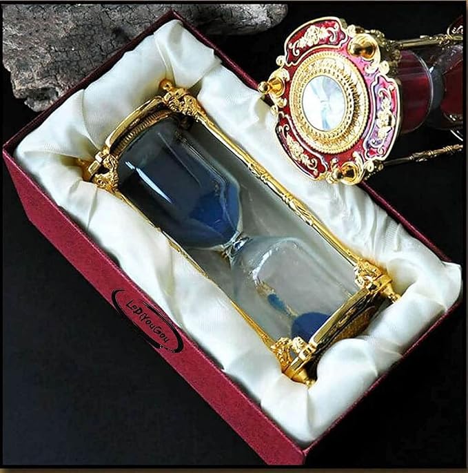 Antique Floral Decorative Hourglass Sand Timer - 15 Minute, Unique Vintage Classic Metal Art Hour Glass for Office Desk Home Decor - Birthday Gift (Gold)