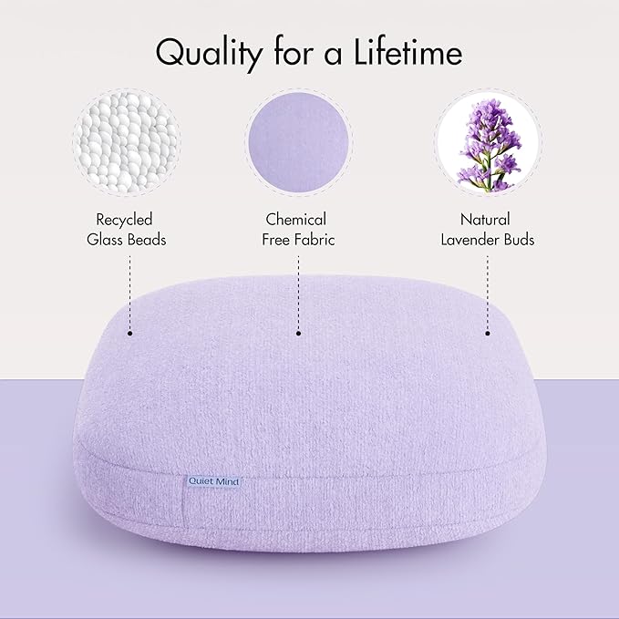 Quiet Mind Lavender Scented Weighted Body Pillow for Kids & Adults, Large (12lb) – Lavendar Infused Aroma with Recycled Glass Beads & Chemical-Free Fabric – Sensory Sleep Cuddle Pillow