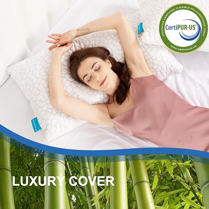 SUPA MODERN Cooling Bed Pillows for Sleeping 2 Pack Shredded Memory Foam Pillows Adjustable Pillow for Side Back Stomach Sleepers Luxury Gel Pillows Queen Size Set of 2 with Washable Removable Cover