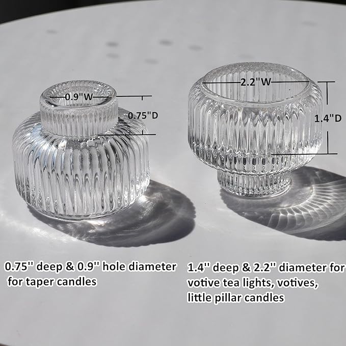 Woho Clear Taper Candle Holders Set of 8 for Taper Candles/Tea Lights Candles, Ribbed Glass Candlestick Holders for Wedding Table Centerpiece, Fluted Votive Candle Holders for Dinner Party Home Decor