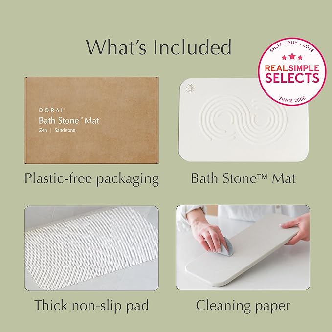 Dorai Home Bath Stone Mat 23.6"x15.4"| Luxury Diatomite Stone Bath Mat |Quickly Removes Water | Non-Slip, Quick-Dry Bath Mat for Bathroom | Zen Sandstone - 2 Pack