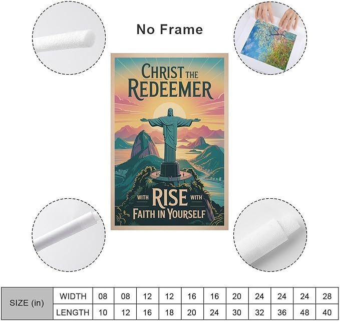 Inspirational Wall Art Christ The Redeemer Motivational Poster Rise with Faith in Yourself Décor for Office Classroom Meditation Room Canvas Poster Unframe-style 24x36inch(60x90cm)