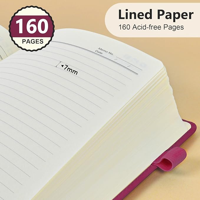 Lined Journal Notebook for Men & Women, 160 Pages College Ruled Journal for Writing, A5 Hardcover Leather Notebooks for Work, School, Business, Travel, Daily Diary 5.9" x 8.5" - Burgundy