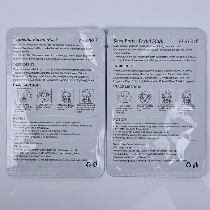 VESPRO 100 Pack Collagen Essence Sheet Facial Masks, Bulk Face Masks Skincare, Hydrating Face Masks for All Skin Types, Moisturizing and Soothing, Skin Care Spa Face Mask