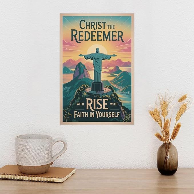 Inspirational Wall Art Christ The Redeemer Motivational Poster Rise with Faith in Yourself Décor for Office Classroom Meditation Room Canvas Poster Unframe-style 24x36inch(60x90cm)