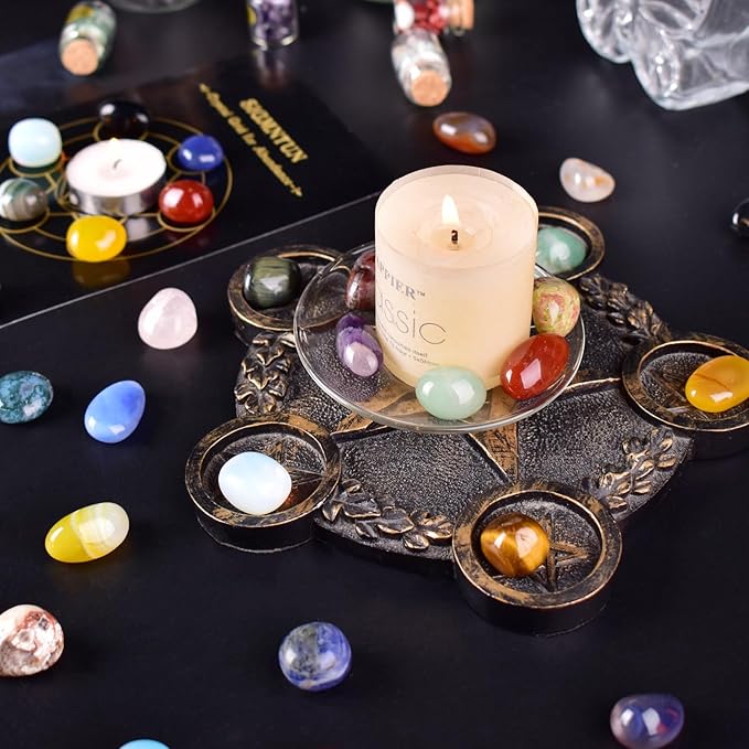 Polished Stone Pebbles Set Mixed Crystals, 72 Pcs 0.5" Handpicked Tumbled Stones Decorative Rocks for Reiki, Chakra, Healing, Home Decor, Mixed Pebbles