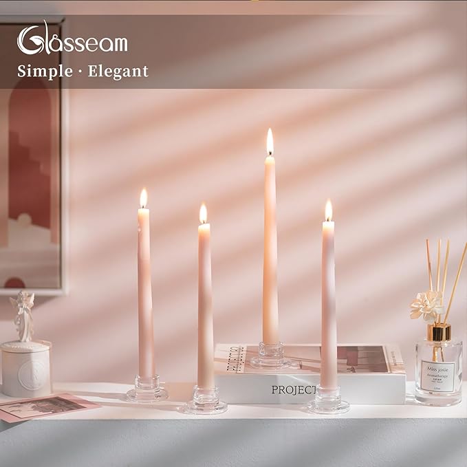 Glasseam Glass Tapered Candlestick Holders: 10Pcs Small Taper Candle Holders Bulk Clear Candle Sticks Holder Decor Short Modern Candle Holder for Table Centerpiece Wedding Christmas Dinner Party