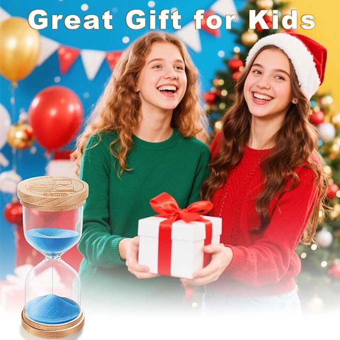 1 Minute Sand Timer, Wooden Sand Clock for Kids, Wood Hourglass, Small Sandglass 1 Min for Classroom, Game, Decorative, Toothbrush (Blue)