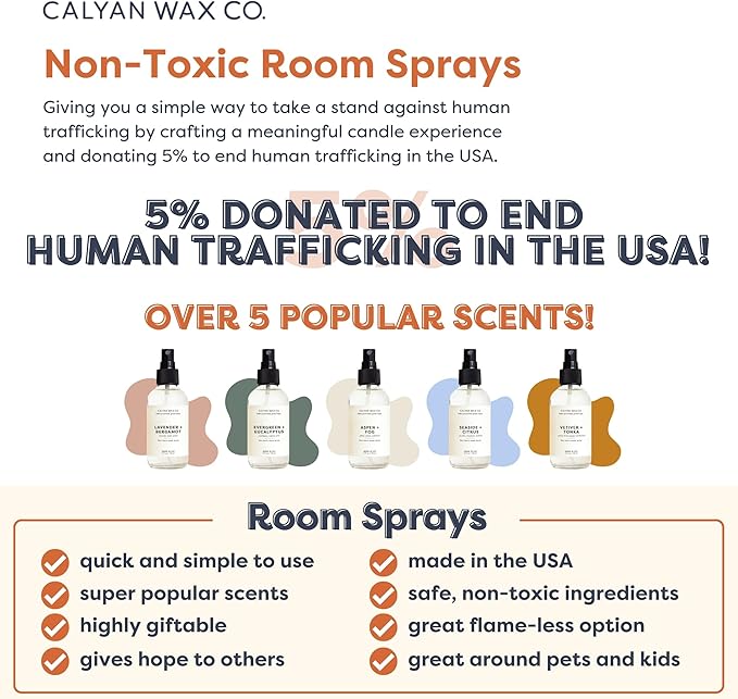 Calyan Wax Co. Lavender & Bergamot Natural Room Spray Infused with Essential Oils, Air Freshener Spray & Aromatic Mist in Non-Aerosal Spray Bottles, 4 Fl Oz Each