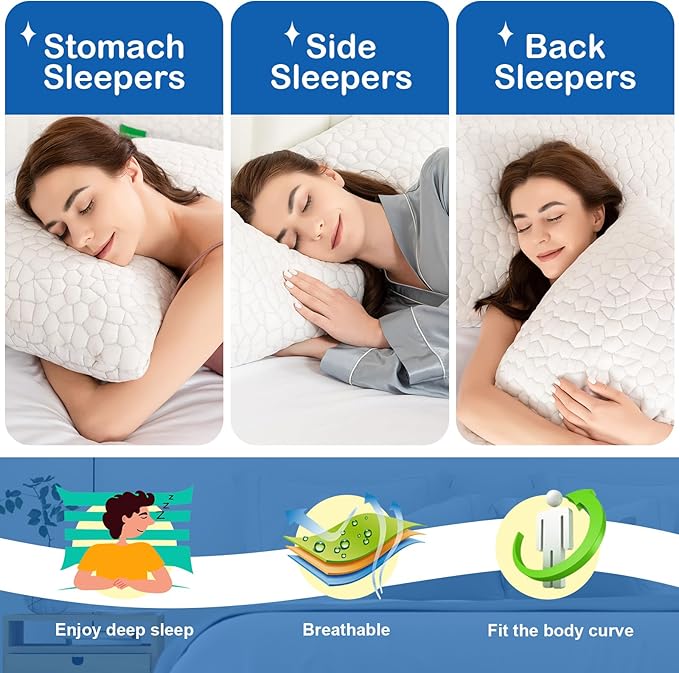 Side Sleeper Pillow for Side and Back Sleepers -Cooling Cervical Neck Pillows for Neck and Shoulder Pain Relief, Adjustable Shredded Memory Foam Pillows King Size Set of 2, Bed Pillow for Adults