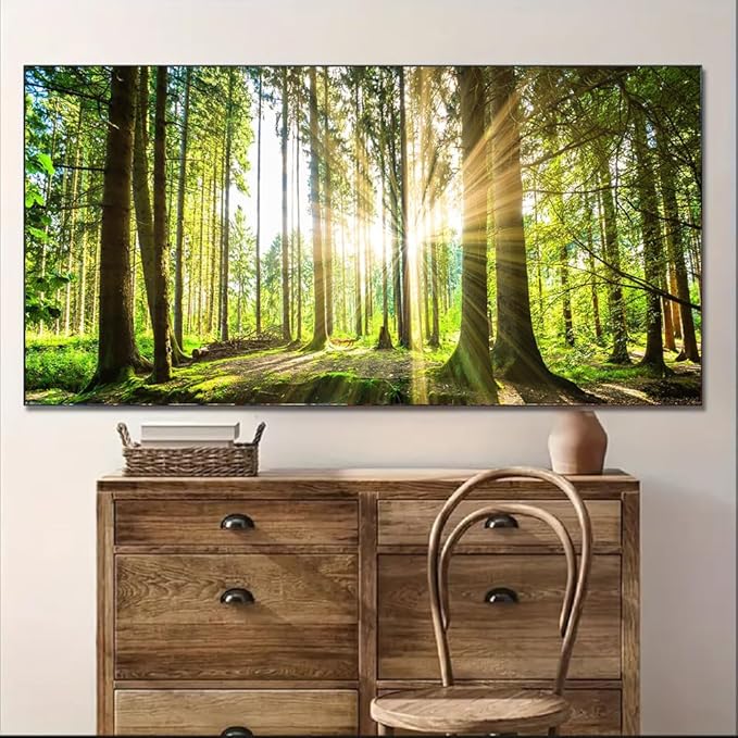 Yxbhhym-Large Living Room Wall Art Landscape Picture Painting Spring Forest Canvas Wall Art Natural Sun Tree Prints Art Green Room Decor Sunset Poster Office Artwork Home Bedroom Wall Décor