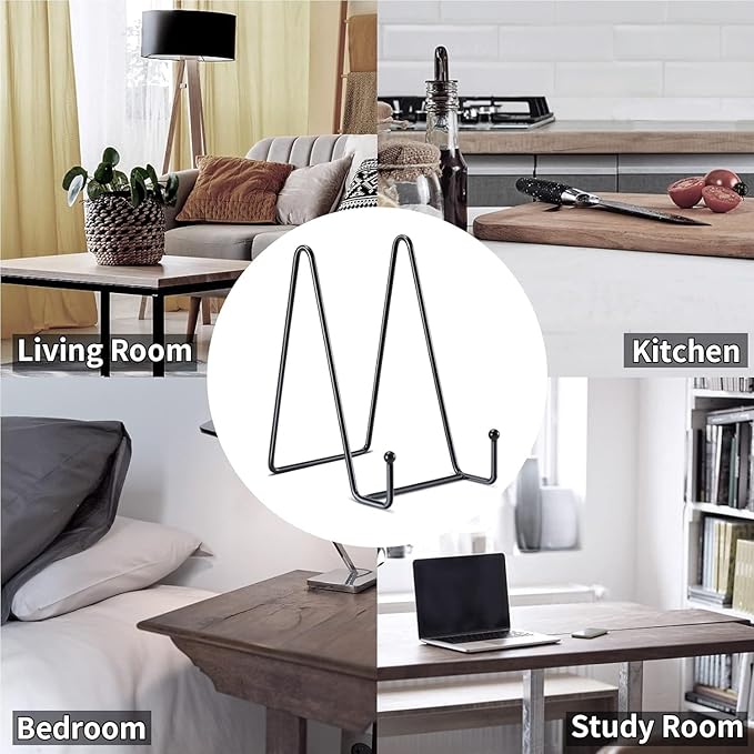 Kruodop 3 Pack 8 Inch Plate Stands for Display, Plate Holder Display Stand, Picture Frame Stand Black Metal Frame Holder Stands for Book,Small Easel,Decorative Plate,Photo and Platter,Tabletop Art