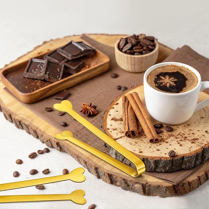 20-Packs Mini Serving Tongs, Stainless Steel Small Appetizers Tongs, Metal Kitchen Tongs, Ice Sugar Tongs for Serving Food (5inch,Gold)