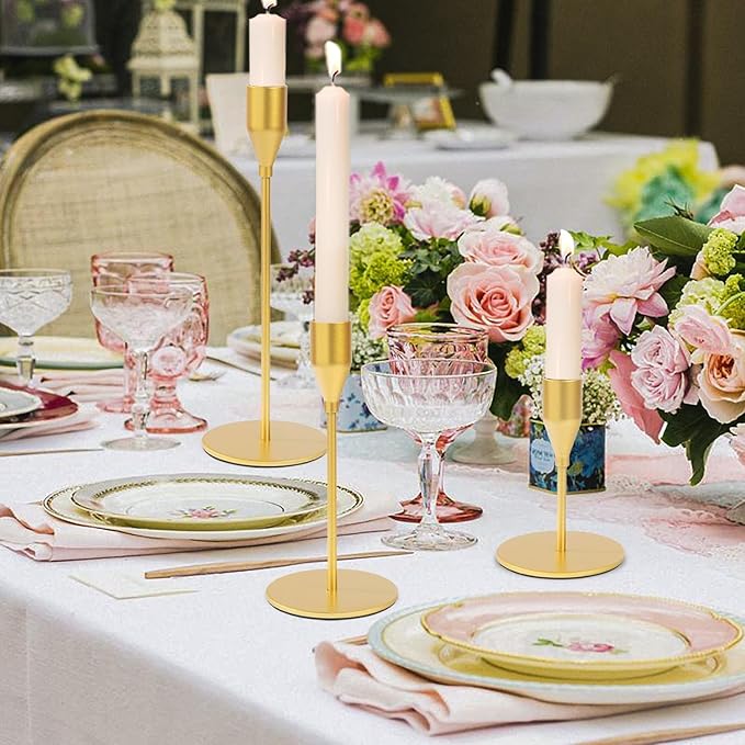 Matte Gold Candle Holders Bulk Painted Gold Metal Candlesticks Fit 0.8 Inch Taper Candles Decorative Metal Candelabra for Wedding Home Holiday Anniversary Party Dinning Table Decors (Set of 36)