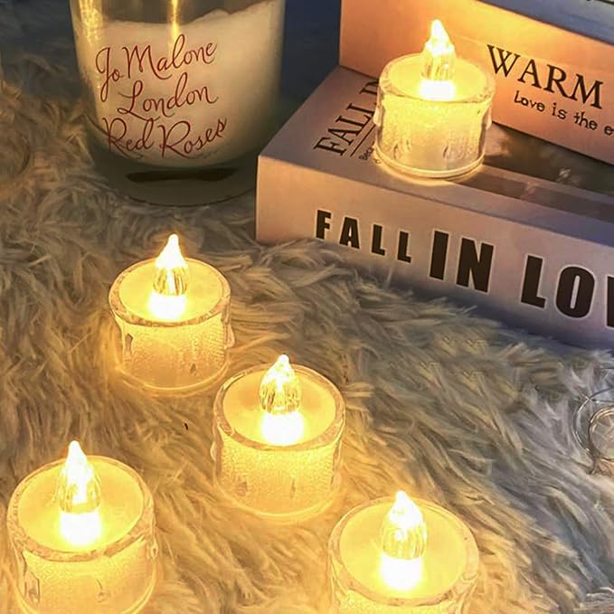 48 Pack Flameless Tea Lights - Battery Operated Crystal LED Tealight & Votive Electric Fake Candles for Valentines & Christmas