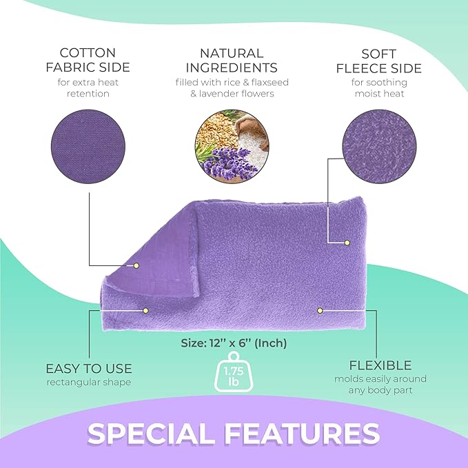 Microwavable Heating Pads for Lower Back, Neck, and Shoulder Pain Relief - Moist Microwave Heating Pad for Muscles and Joints - Microwave Hot Pack Heat Pad for Cramps - 2 Packs Purple - Lavender Scent