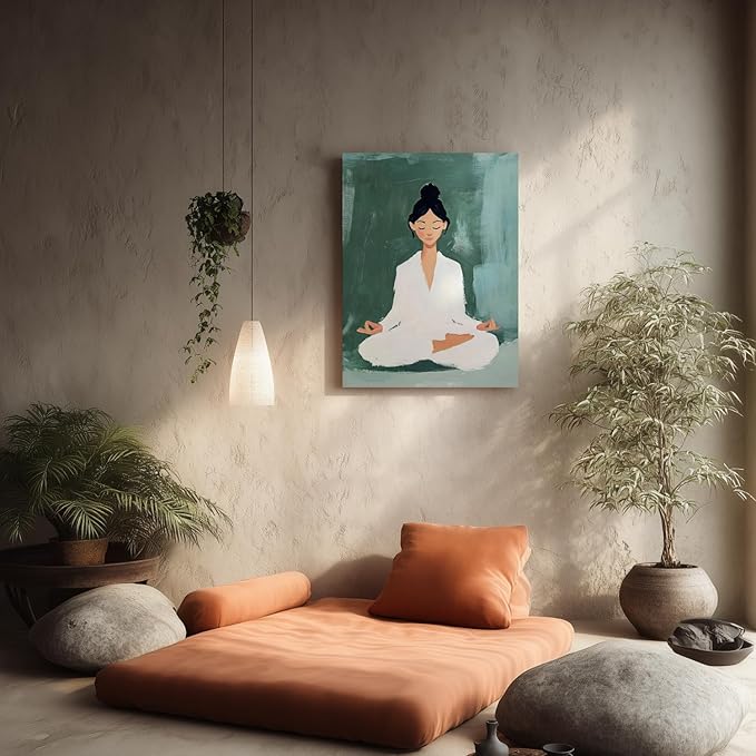 GELDSTEI Framed Zen Wall Art, Tranquil Meditation Wall Decor, Yoga Girl Canvas Painting, Spiritual Aesthetic Picture, Calming Mindfulness Poster Print for Living Room Spa Yoga Studio 16"x24"