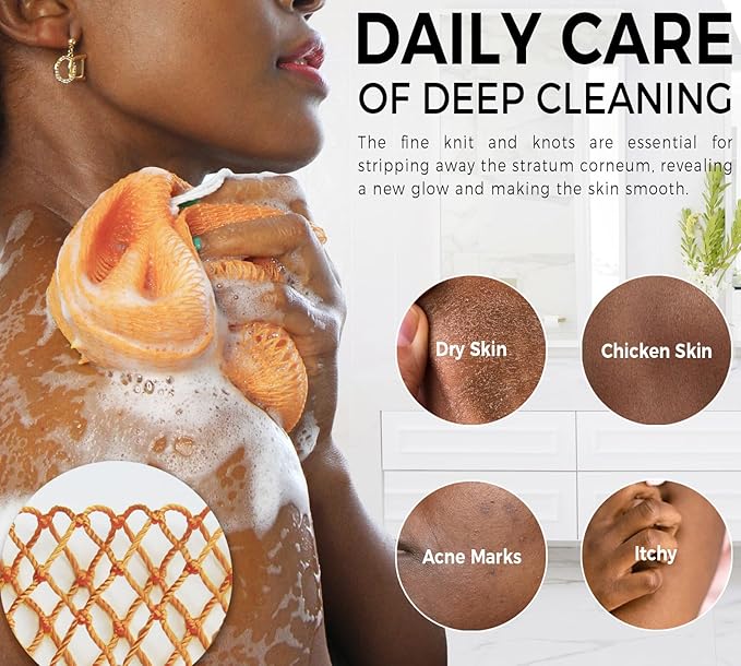 African Net Sponge with Knots - 2 Pieces Exfoliating Body Scrubber Bath Sponge - Back Scrubber Washcloth for Shower - Real African Scrub Exfoliator Body Care for Women