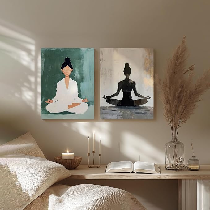 GELDSTEI Framed Zen Wall Art, Modern Yoga Girl Canvas Painting, Tranquil Meditation Wall Decor, Spiritual Aesthetic Picture, Calming Mindfulness Poster Prints for Living Room Spa Yoga Studio 16"x24"