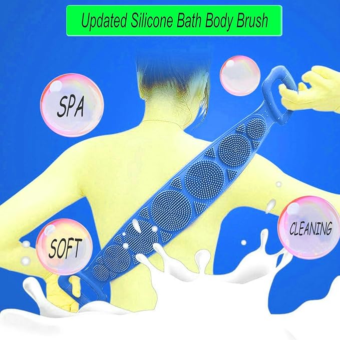 Silicone Back Scrubber for Shower, Silicone Body Scrubber, 35 Inch Extra Long Bath Body Brush Back Brush Exfoliating Body Scrubber with Handle for Men Women