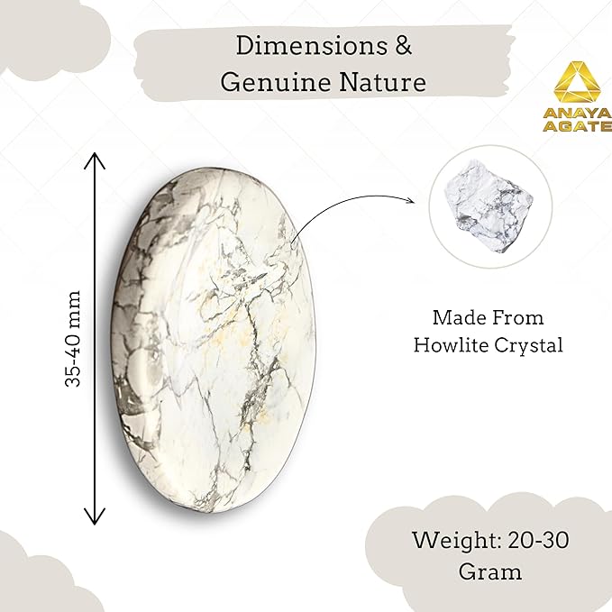 Howlite Worry Stone – Crystal Thumb Worry Stones for Anguish, Stress – Relaxing and Soothing Balance Stones for Meditation, Stress Relief – Healing Stones and Crystals for Men and Women