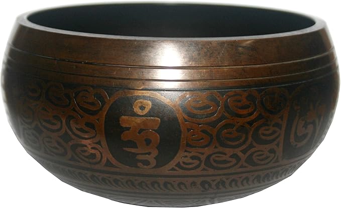 3382 SB Tibetan Auspicious Symbol Singing Bowl Set ~ Mallet Cushion Meditation Chakra Healing Prayer Yoga Mindfulness (SB-3382-F)