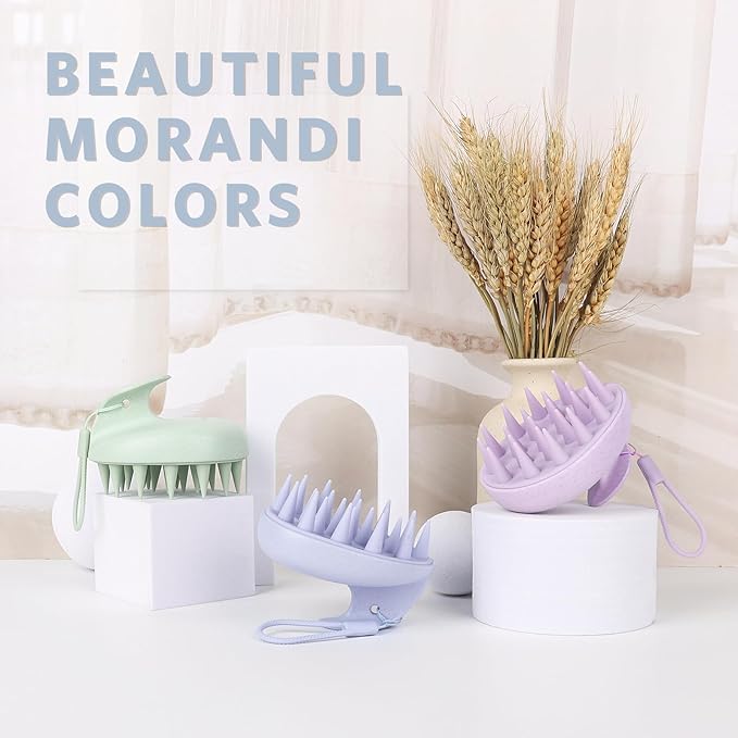 Sndyi Scalp Massager Shampoo Brush, Scalp Scrubber with Soft Silicone Bristles, Scalp Exfoliator for Dandruff Removal, Wheat Straw Hair Scalp Massager for Hair Growth, Wet Dry Scalp Brush, Blue