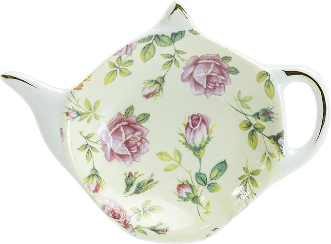 Gracie China Tea Bag Caddy Holder, Set of 4 (Rose Chintz)