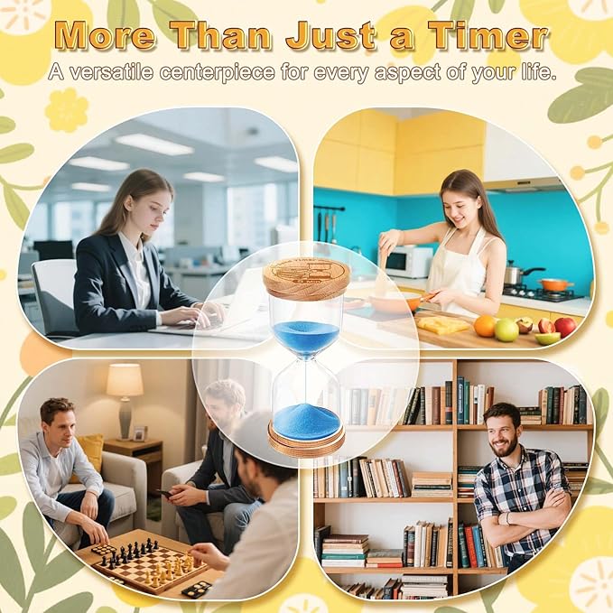 CNCJ Wooden Hourglass Sand Timer, 30 Minute Blue Sand Watch Reloj De Arena for Desk Decor Kitchen Classroom Office Study Home Decoration