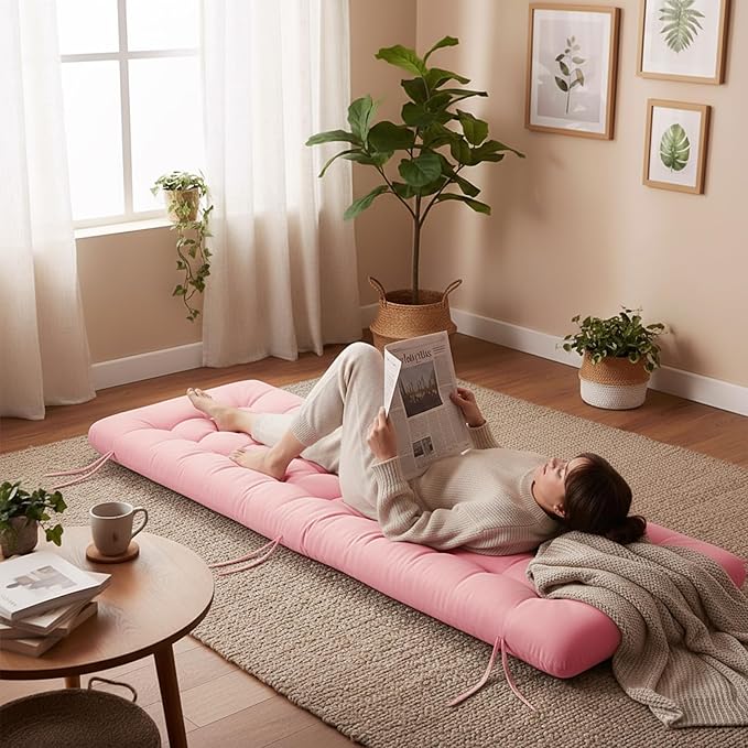 Long Floor Cushion Large Floor Cushion with Brushed Cotton 74.8 x 27.5 x 3.15 in Jumbo Lounger Pillow for Outdoor Indoor Bay Window Meditation Yoga Reading Sleeping(Pink)